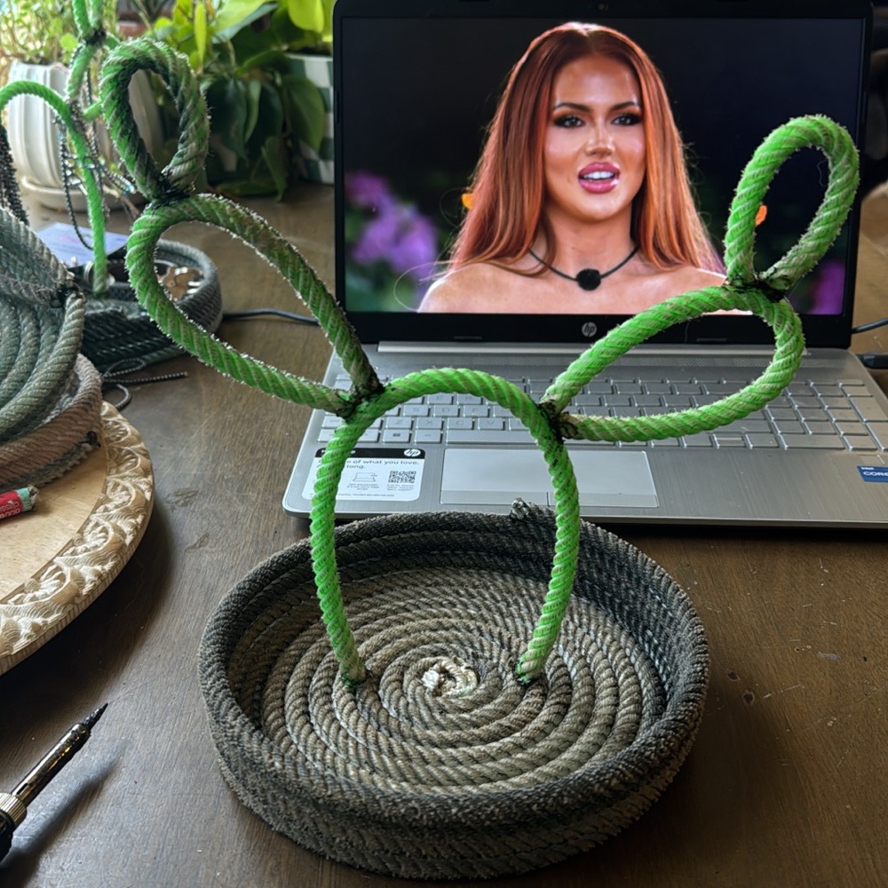 Green and Gray Rope Basket/jewelry holder